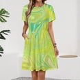 thumbnail image 2 of Lime Green Swirls Dress Fashion Beach Short Sleeve Dresses Female Party Printed Sundress, 2 of 7