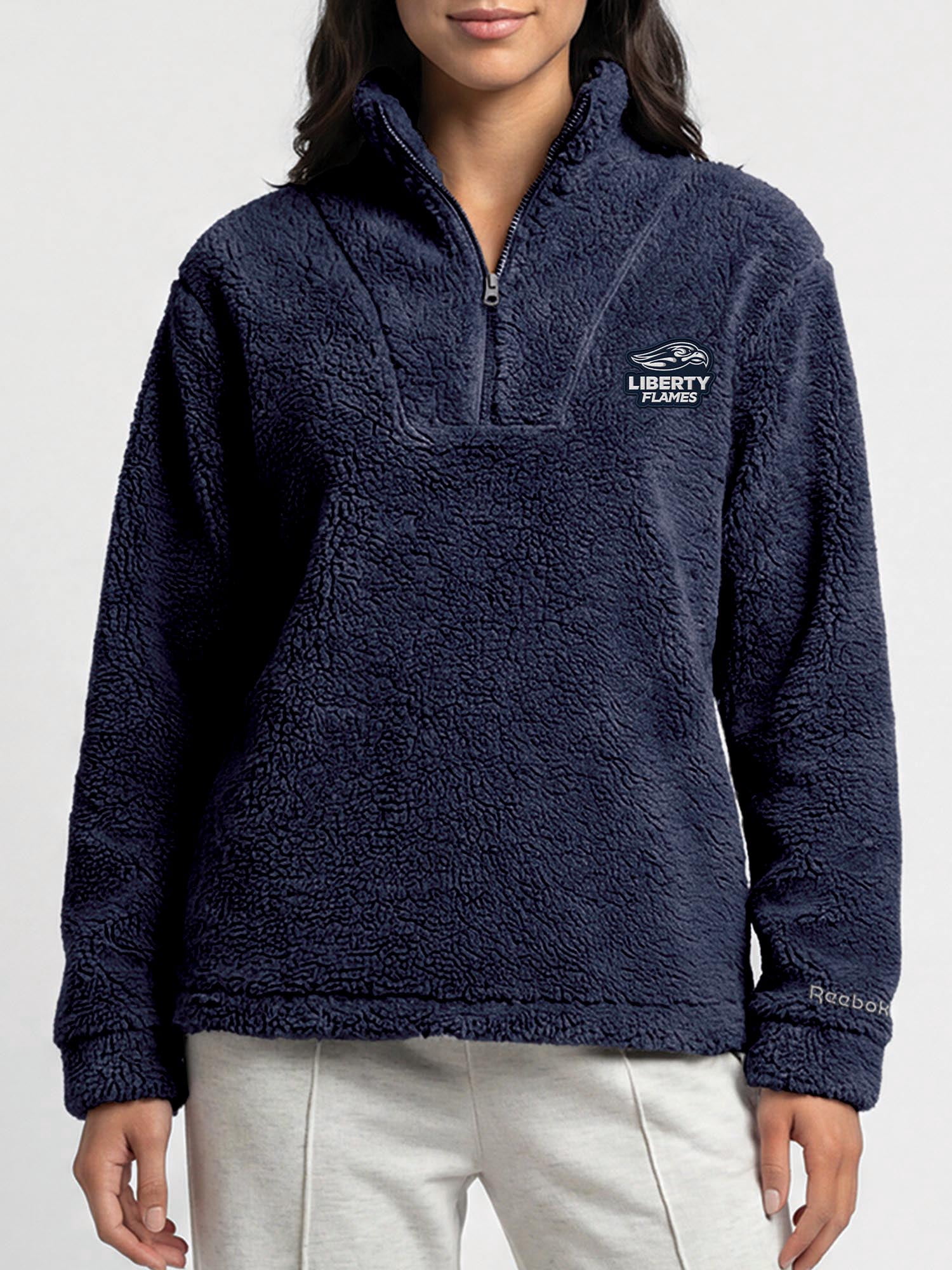 Liberty Flames Reebok Womens Relaxed Fit Qtr Zip Sherpa Pullover