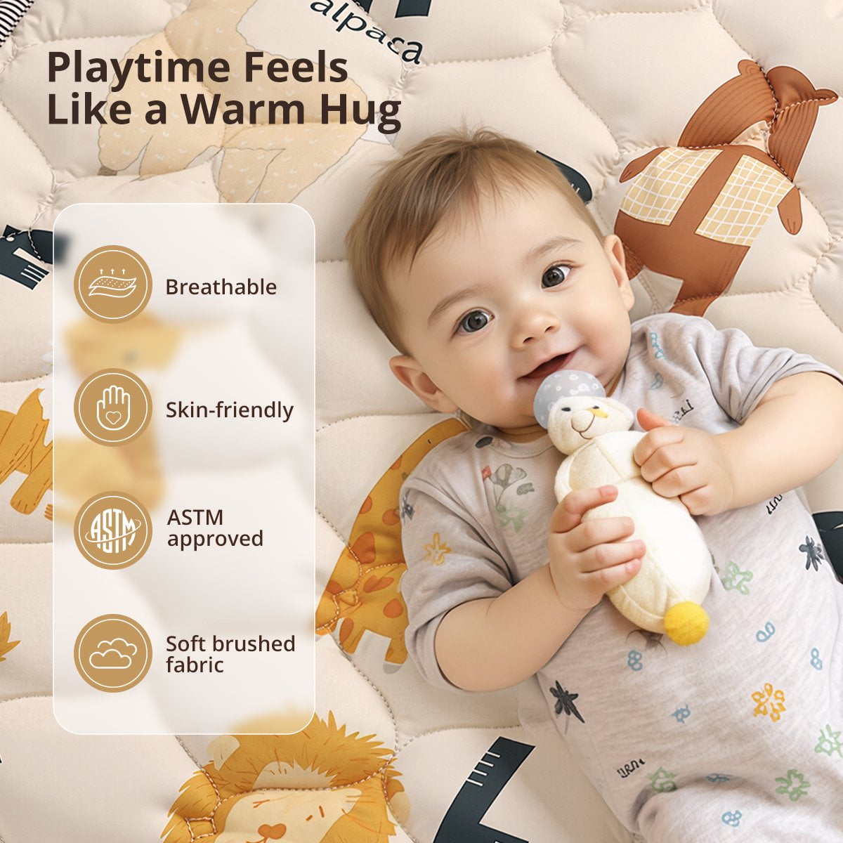 Baby Play Mat, Caveen Thicken Soft Cotton Baby Playmats, Foldable Anti-Slip Floor Crawling Playmat Playpen Mat for Infants and Toddlers, 50"x50", Beige