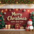 thumbnail image 5 of Red Theme Christmas Banner Christmas Tree Design Holiday Backdrop Gift Decorations Snowflake Pattern New Year Display for Christmas Party New Year Celebration Family Reunion, 5 of 9
