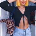 thumbnail image 2 of Prendas de vestir delanteras con lazo de manga larga para mujer, prendas de vestir elegantes y ajustadas de Color liso, prendas de vestir con frente abierto de punto acanalado, Top para citas, 2 of 6