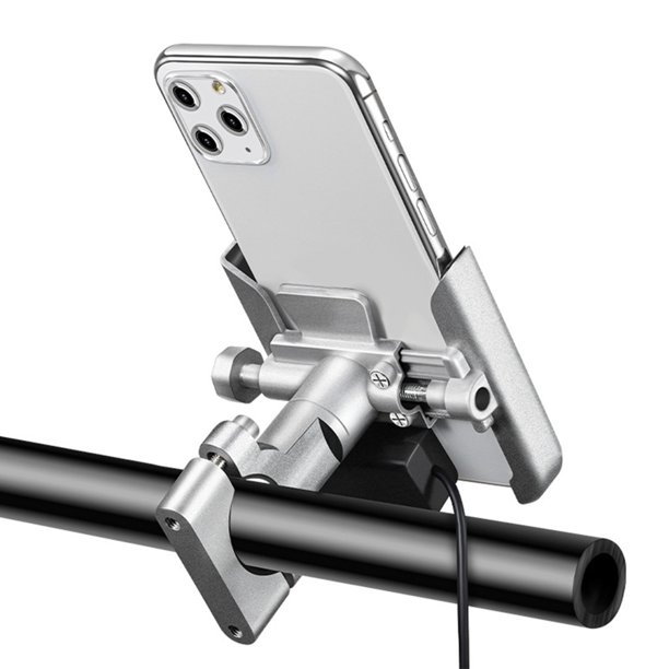 Soporte para teléfono Soporte para teléfono de motocicleta Aleación de aluminio Soporte giratorio para teléfono móvil, Plata, Manillar, Recargable Advancent EL001665-05B