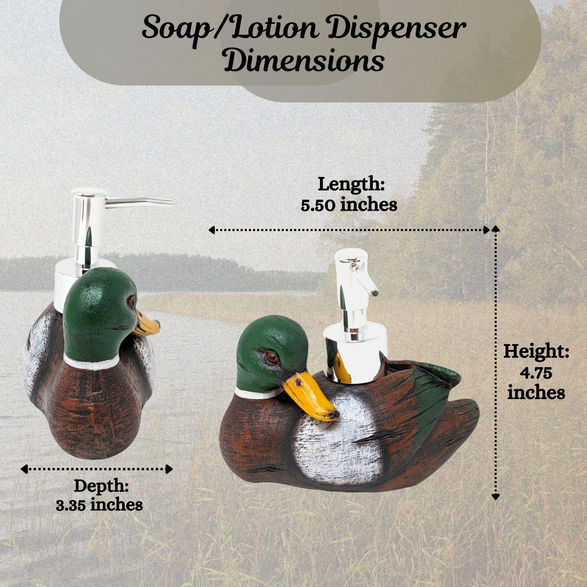Mallard Duck Countertop Soap Pump Dispenser - Lakeside-Inspired Bathroom Accessories - Ideal for Duck Hunters and Lakehouse Lovers