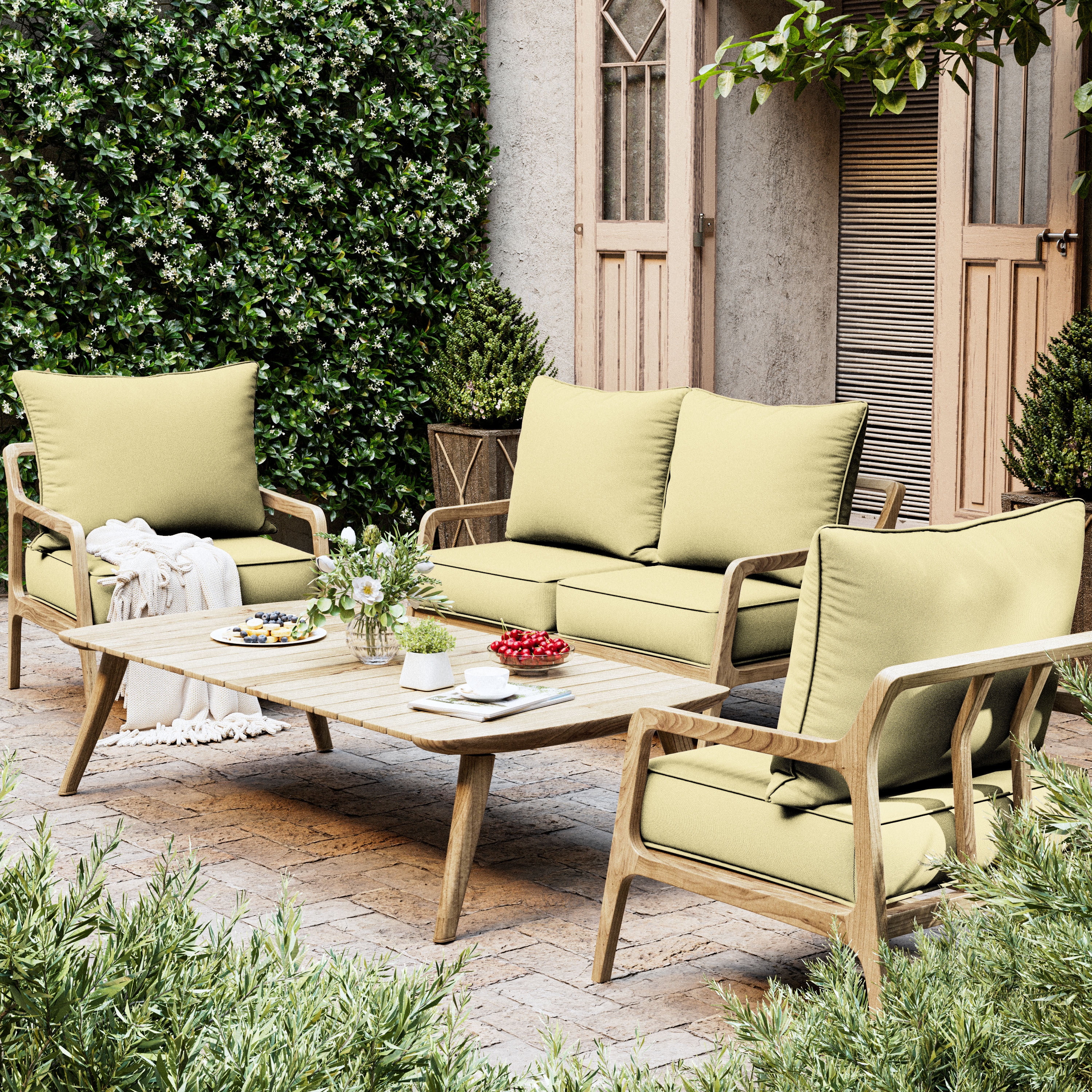 Kimunuk Outdoor Deep Seat Cushion Set, 24" x 24" x 6.5" Patio Furniture Chair Cushions Replacement for Sofa Couch, Creamy Yellow