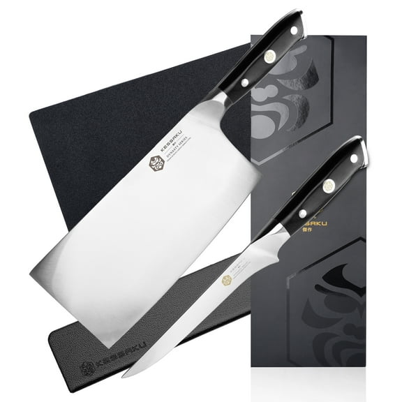 Kessaku 7-Inch Cleaver Butcher Knife & 6-Inch Boning Knife Set - Dynasty Series - German HC Steel - G10 Full Tang Handle