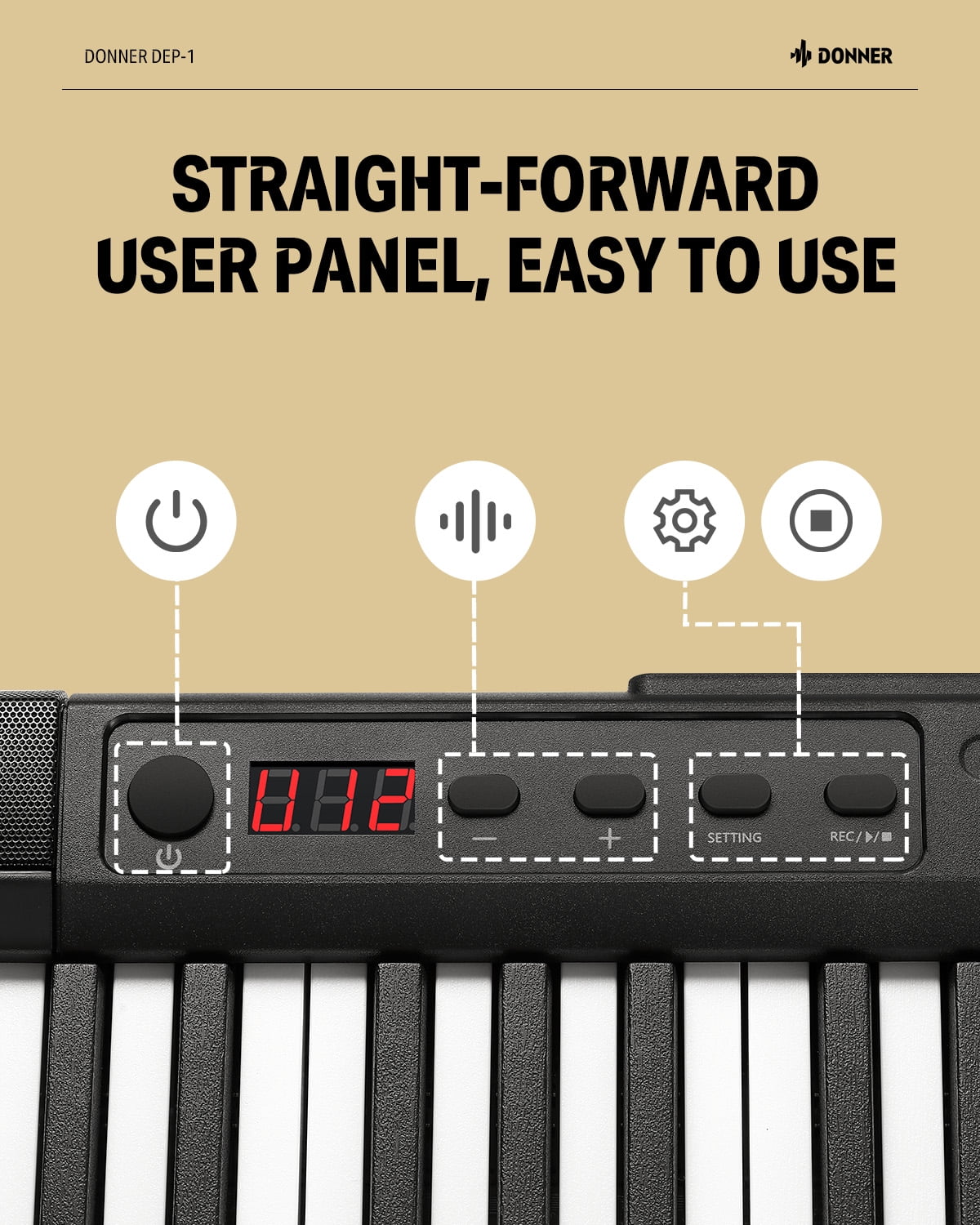 Donner Piano Keyboard 88 Keys, Velocity-Sensitive Digital Keyboard Piano for Beginner, Portable Electric Piano with Stand, Sustain Pedal, Black, DEP-1