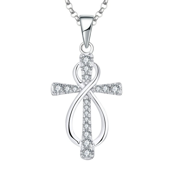 JO WISDOM Women Infinity Cross Necklace,925 Sterling Silver Cubic Zirconia Crucifix Cross Infinity Pendant Necklaces,Jewelry for Women