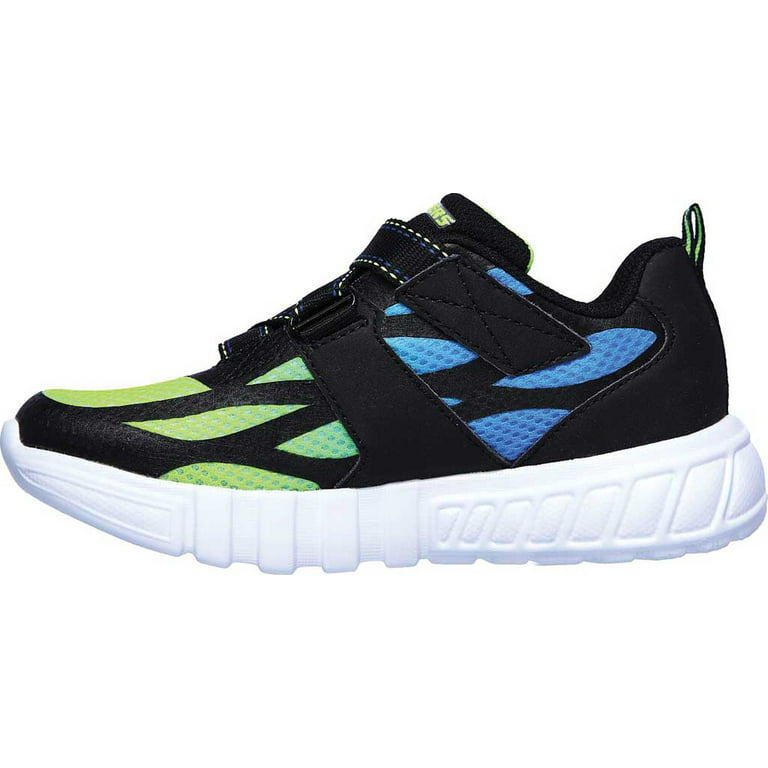 Boys\' Skechers M S Black/Blue/Lime Lowex Lights 1 Sneaker Flex-Glow