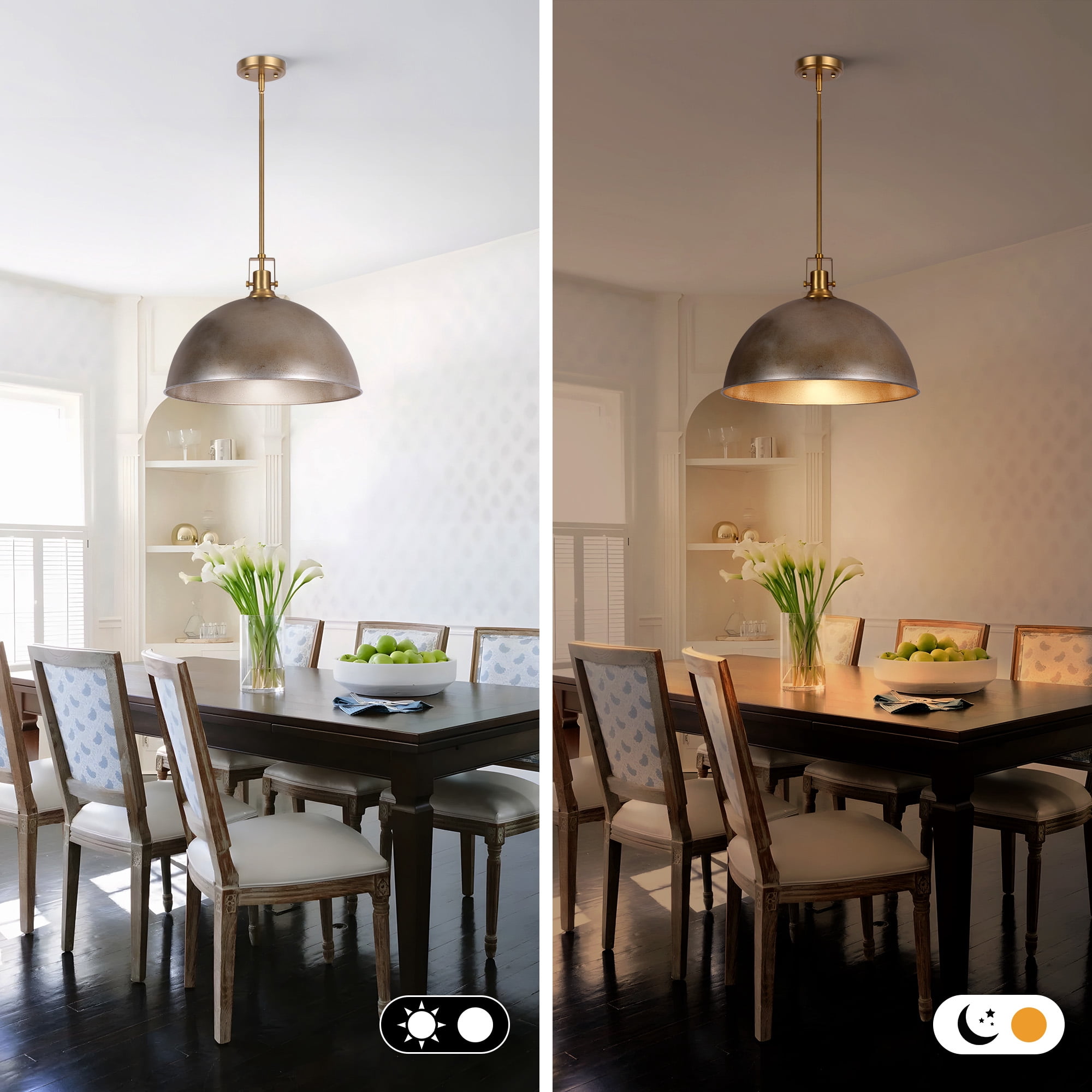 Modern Pendant Light, 18"Farmhouse Pendant Light Industrial Large Dome Antique Silver Chandelier Ceiling Hanging Lighting for Dining Room Kitchen Island Bar Hallway Entryway