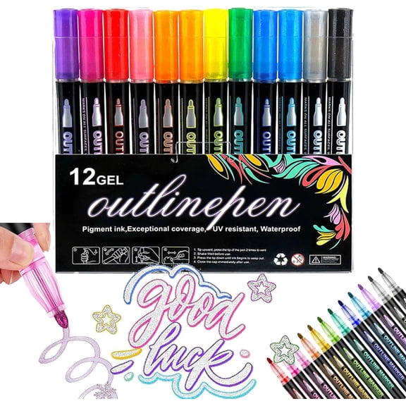 outline shimmer markers,8/12/24/36/48 Color Double-Line Art Pens, dreamy metal pens, suitable for greeting cards, crafts, and doodles