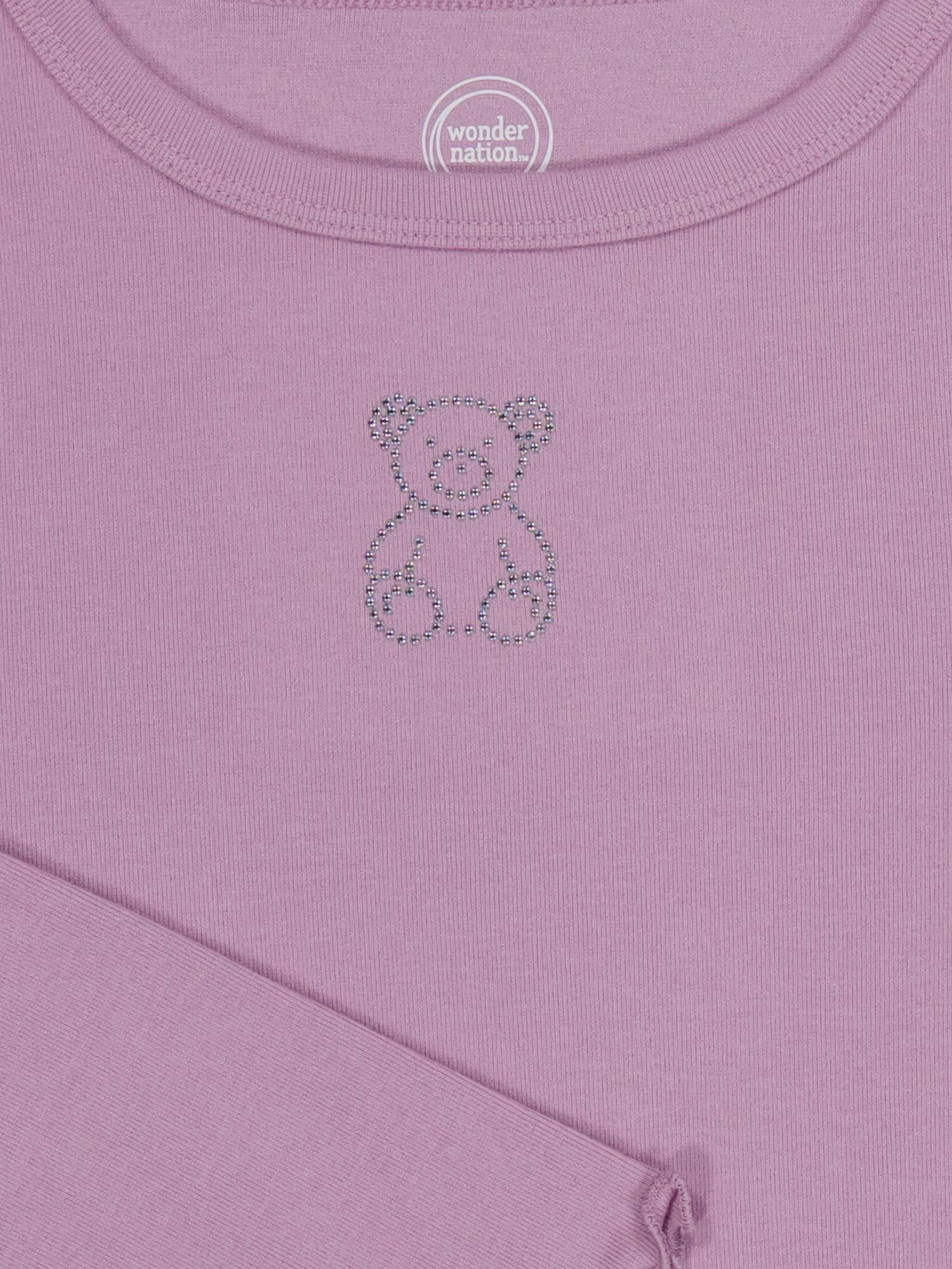 Wonder Nation Girls Long Sleeve Rhinestone Icon Top, Sizes 4-18 & Plus
