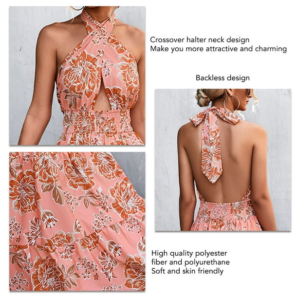 Women Summer Maxi Dress Floral Printed Stylish Women Backless Dress Elegant Crossover Halter Neck Sleeveless For Casual Evenings Pink M Walmart