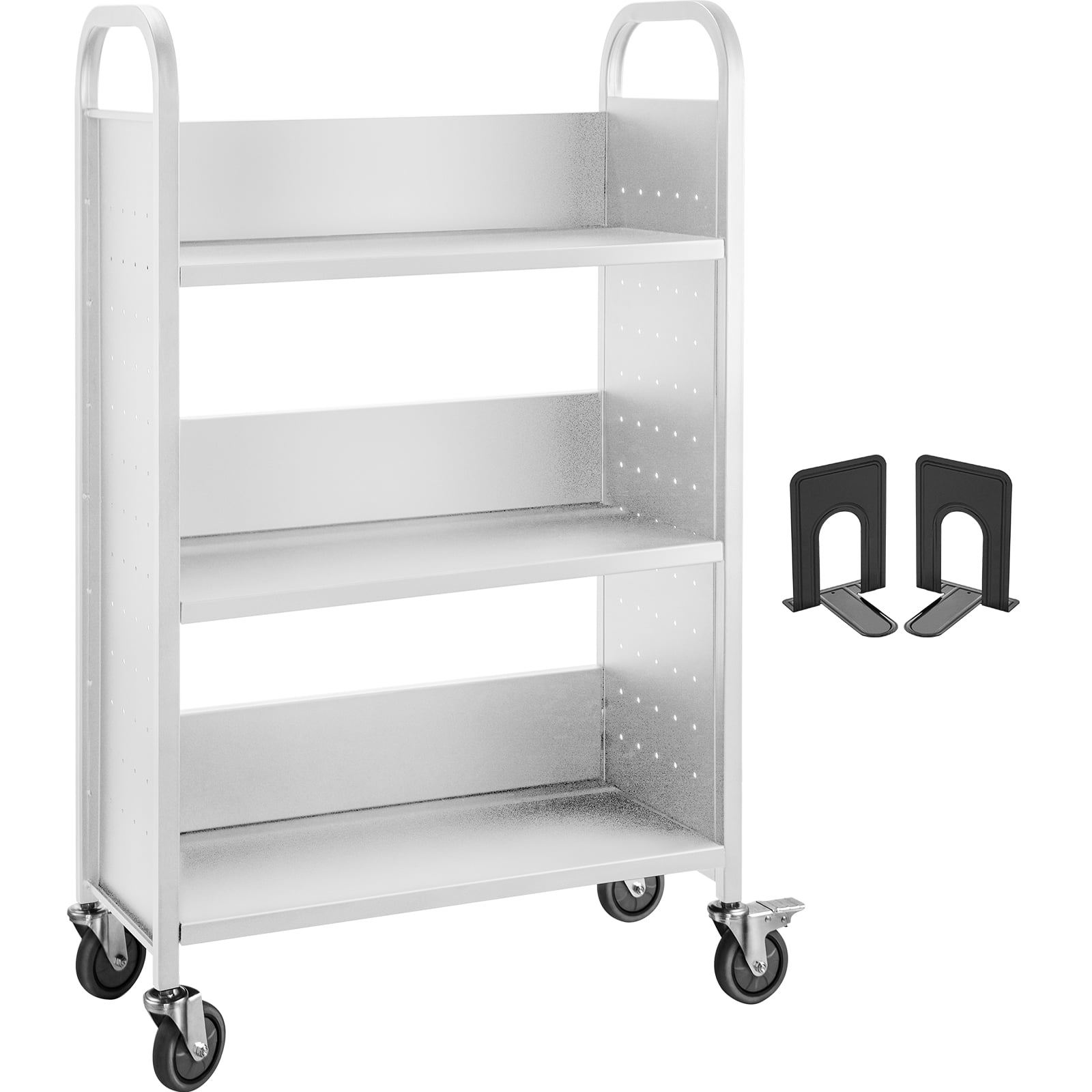 4-Wheel Rolling Library Book Cart Heavy Duty Book Carts with Wheels Black 3 Shelves Rolling Bookcase Book Storage for Office Furniture School Supply 