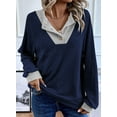 thumbnail image 3 of SHEWIN Womens Sweatshirt Ribbed Texture Button Up V Neck Sweatshirts Long Sleeve Patchwork Shirts Casual Fall Pullover Tops, 3 of 10