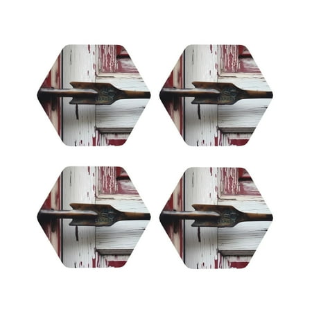 

Lukts Rustic Door Handle Closeup Print Leather Drinks Coasters Set of 4 Suitable or Drinks Furniture Protection and Easy Clean up-Hexagon
