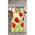 thumbnail image 3 of Ambesonne Flower Quilted Bedspread Set 2 Pcs, Floral Chamomile Poppy, Twin Size, Red Green, 3 of 3