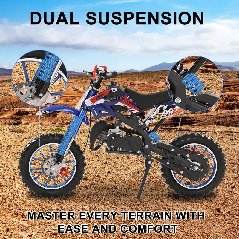 49cc Kids Dirt Bike, Upgrade Gas Dirtbike Off Road Mini Motorcycle Gas Power Motocross Vehicles, Children Pocket Motorbike with Dual Disc Brakes, Ideal Gift for 8-16 Boys Girls, Loading 220LBS