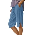 thumbnail image 3 of Eiyaclvo Womens Bermuda Shorts Elastic Waisted Knee Length Shorts Loose Lightweight Cotton Linen Shorts Lounge Summer Beach Shorts with Pockets, 3 of 7