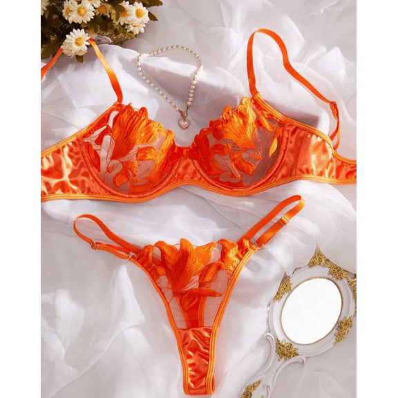 Orange Silk Lingerie Set