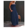thumbnail image 2 of Navy Blue Sleeveless Strapless Smocked Waist Maxi Dress With Pockets For Summer, 2 of 5