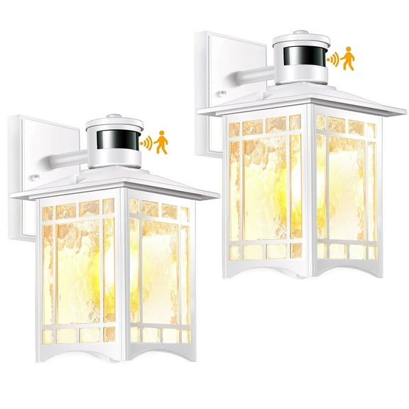 2 Pack White Outdoor Wall Lights with Motion Sensor - Dusk to Dawn Lighting, Modern LED Exterior Light Fixture - Porch Lantern for House Garage - Anti-Rust Outdoor Wall Sconce