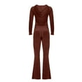 thumbnail image 5 of larppty Women's Velour Tracksuit Set - Zip-Up Hoodie & Wide Leg Cotton Blend Y2K Sweatsuit（Coffee， L）, 5 of 6