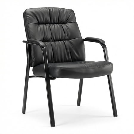 EDX Guest Chair, Leather Reception Chair with Fixed Padded Armrests for Office Waiting Room & Lobby Area Seating, Black, 1Pack