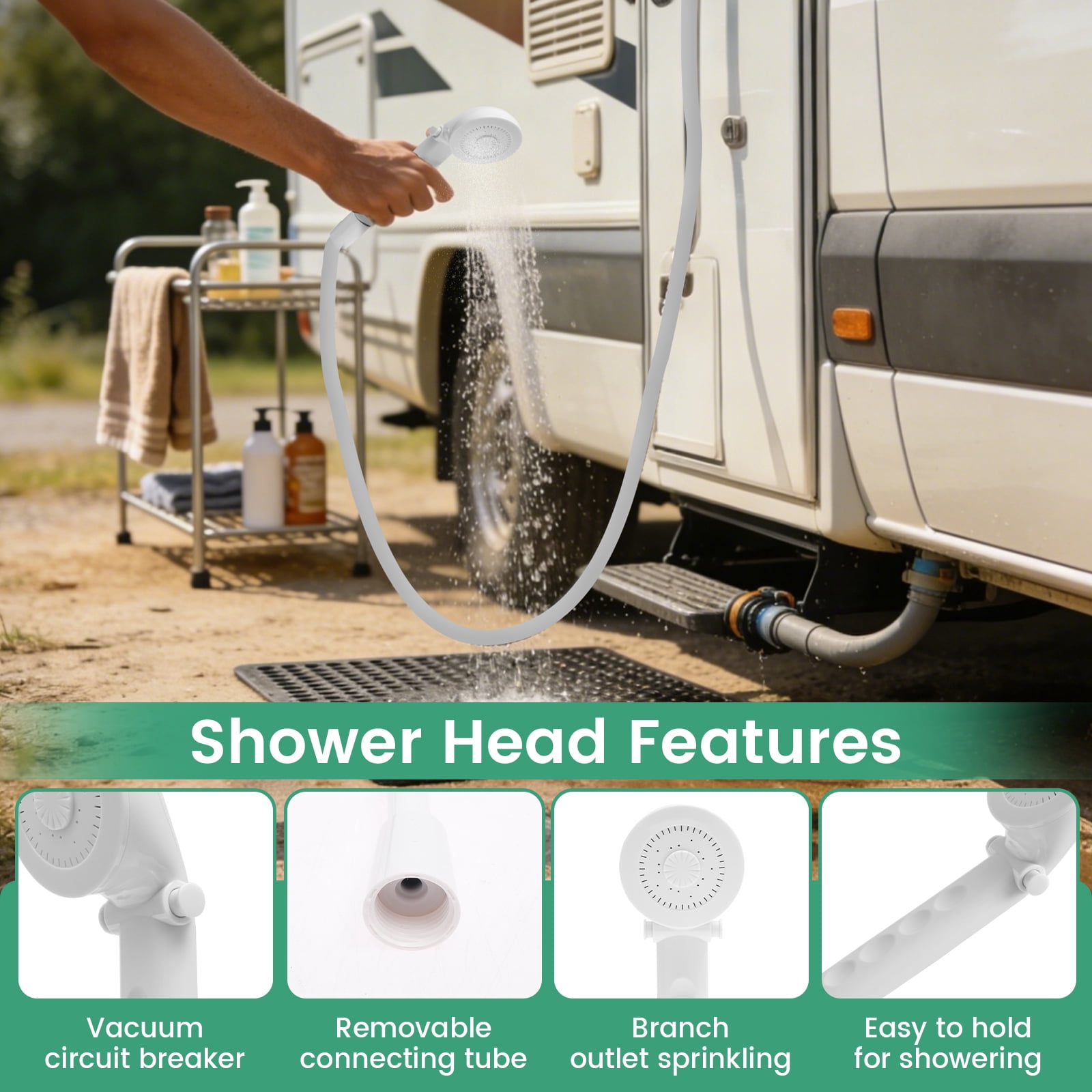 RV Shower Faucet with Handheld Showerhead and Hose 4" Metal Shower Set Leak Resistant for RV Camper Motorhome Travel Trailer (Indoor/Outdoor Use)