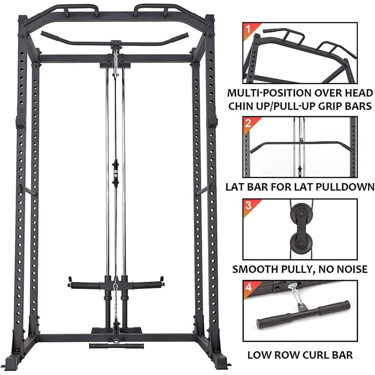 papababe Power Cage Squat Rack with Cable Crossover Machine Power Rack with LAT Pull Down Attachments