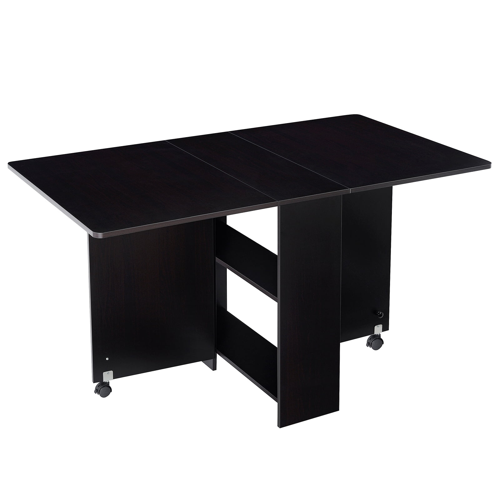 DINAZA Folding Dining Table Movable Versatile Rectangular Drop Leaf Table with Storage Racks