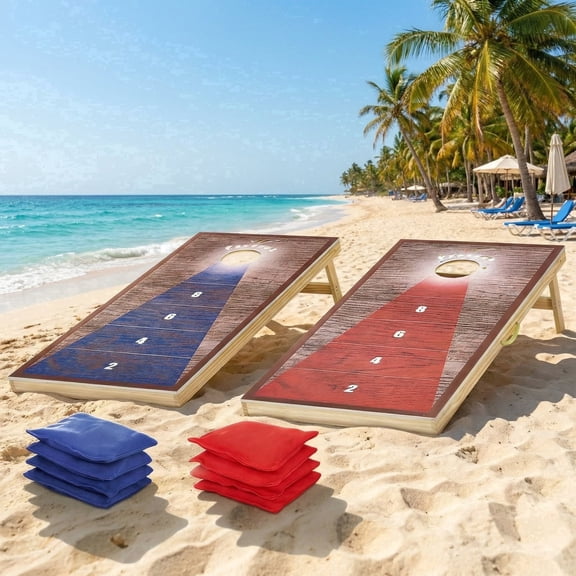 GASKY 4*2FT Cornhole Set Game with Durable Bean Bags X 9 Portable Cornhole Boards X2 Cornhole Set for Friends Family Camping Bench Yard