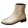 thumbnail image 5 of Women's Sparkly Sequin Ankle Booties Metallic Glitter Leather Mid Calf Chelsea Dress Boots with Side Zipper Gold Size 9, 5 of 6