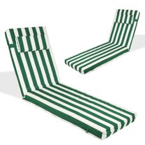 Outdoor Patio Chaise Lounge Chair Cushions, 2 piece, 80" x 26" x 3" Waterproof Pool Beach Recliner Replacement Cushion with Ties(green white,2pcs)