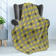 thumbnail image 4 of Renaissance Soft Flannel Fleece Blanket, Retro Damask Motif Mosaic Tiles with Antique Ornamental Baroque Effects, Cozy Plush for Indoor and Outdoor Use, 50" x 60", Yellow Black White, by Ambesonne, 4 of 5