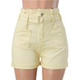 thumbnail image 5 of Sngxgn Women's Mid Rise Ripped Stretchy Jean Shorts Frayed Raw Hem Casual Denim Shorts(Beige,XL), 5 of 6
