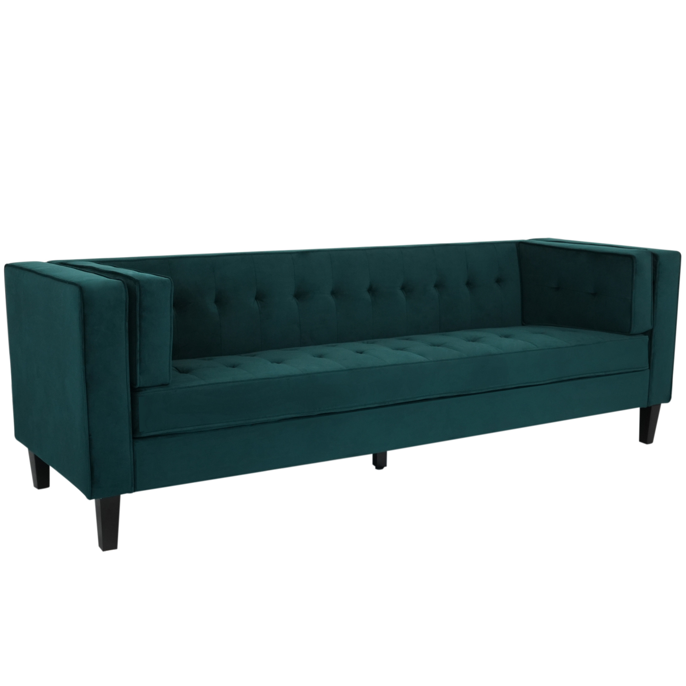 Velvet Upholstered 3-Seater Sofa with Removable Cushions, Green