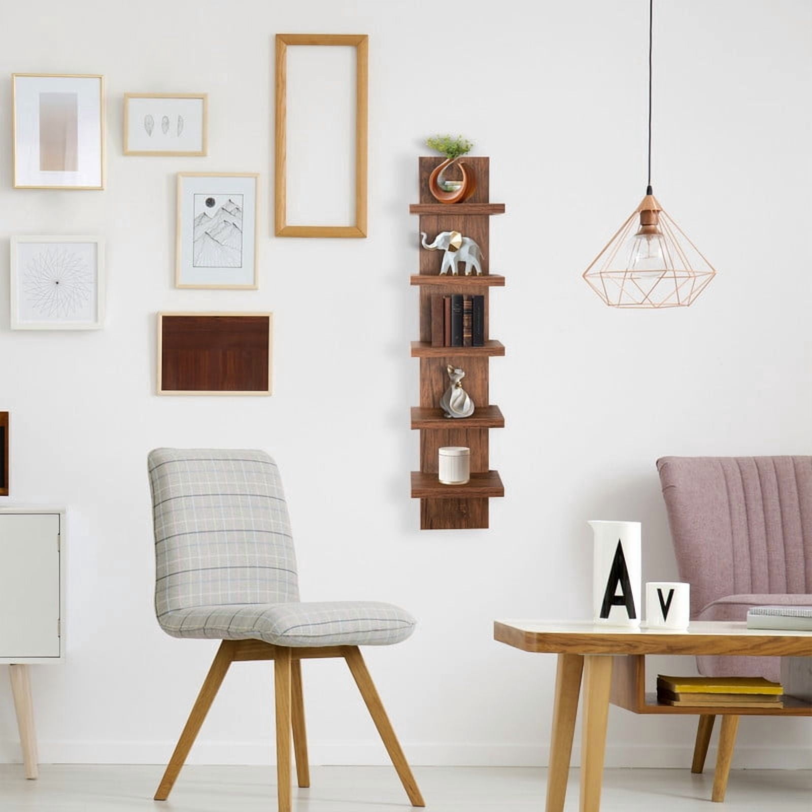 5 Tier Wall Shelf Unit, Brown Wall Shelf, Multifunctional Display Floating Shelf, Bedroom and Home Decor Organizer