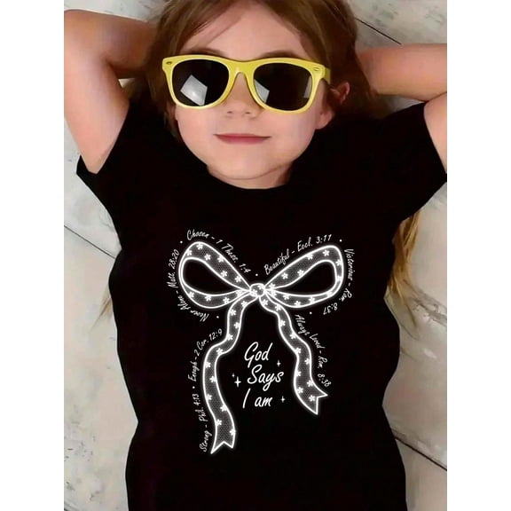 100% Cotton God Say I Am Lace Bow Christian Girl Women Bible Verse Jesus Kid T-Shirt Graphic T-shirts for boys and girls