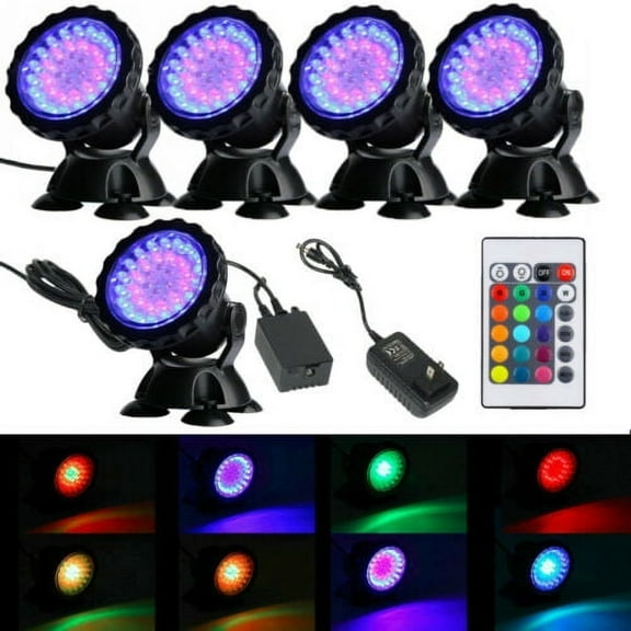 iMeshbean Submersible 36 LED RGB Pond Spot Lights Underwater Pool Fountain IP68: 5 lights   IR Remote