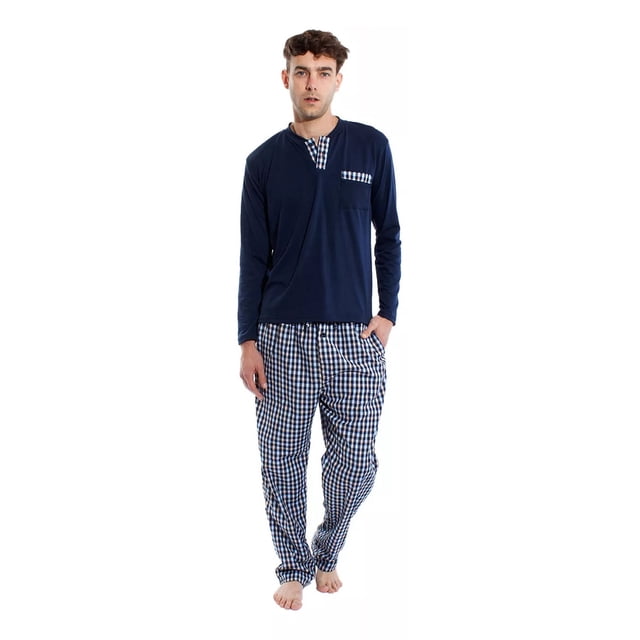 Pijama Hombre Playera Tejido De Punto ALG. Pantalon Popelina