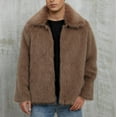 thumbnail image 2 of safuny Men's Faux Fur Coat Winter Warm Lapel Furry Faux Fur Jacket Long Sleeve Cardigans Casual Outerwear Brown L, 2 of 8