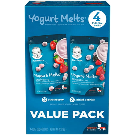Gerber Yogurt Melts Freeze-Dried Yogurt Snacks Value Pack, Strawberry/Mixed Berries, 1 oz. Pouch, 4