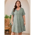 thumbnail image 6 of SHOWMALL Women's Plus Size Short Sleeve Dress with Pockets, Criss Cross V-Neck Casual T-Shirt Dress, Daisy Green 5X Summer Vacation Beach Dress, 6 of 8