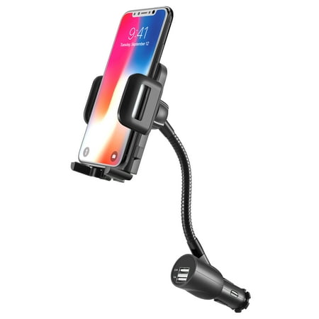 - 3-in-1 Car Phone Mount, SOAIY Car Phone Holder + Dual USB Port 3.1A Max Car Charger + Voltage Detector Compatible with iPhone X XS 8 Plus 7 6s 6 Samsung Galaxy S9 S8 S7 LG, Nexus, HTC, and More