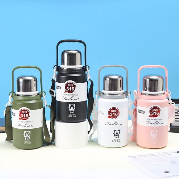 Taza de vacío de acero inoxidable de gran capacidad para estudiantes masculinos y femeninos, tetera portátil con asa para exteriores, taza grande