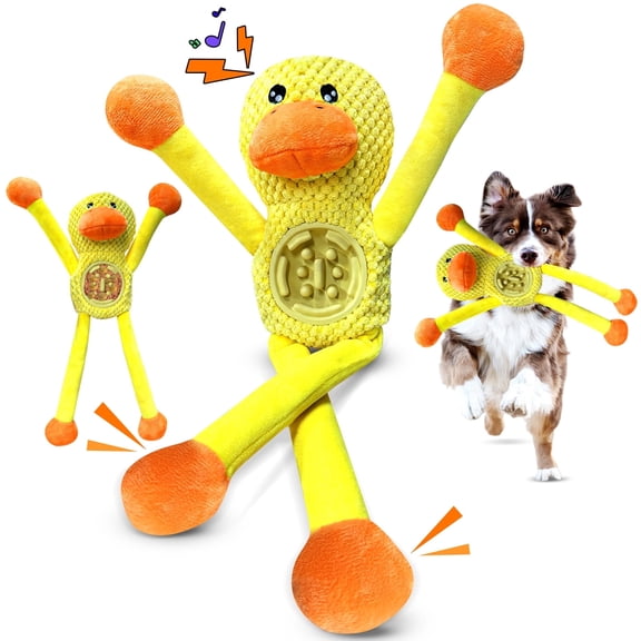 Interactive Dog Toy with Slow Feeder Bowl, Plush Duck Squeaky Toy, Treat Dispensing Tug Toy with Teeth Cleaning Function for Dogs