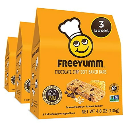 FreeYumm Chocolate Chip Soft Baked Bars - 15 Individually Wrapped Bars - Allergen Free - Gluten Free - School Friendly