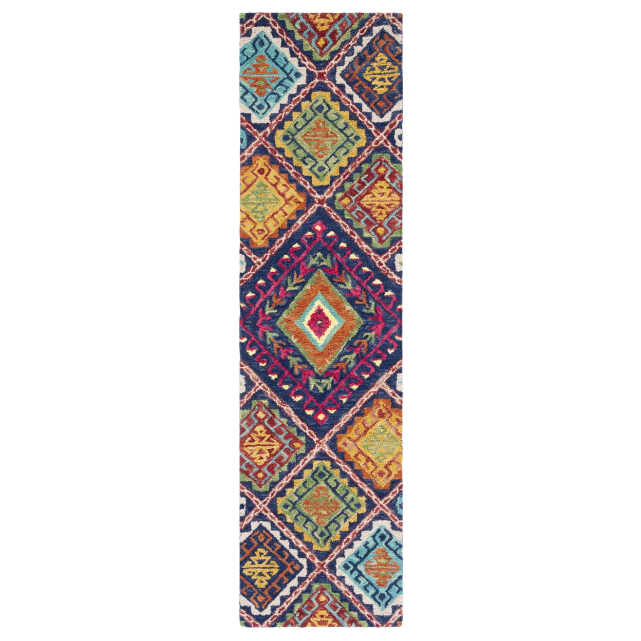 SAFAVIEH Aspen Mia Geometric Diamonds Wool Area Rug, Blue/Multi, 6' x 9'
