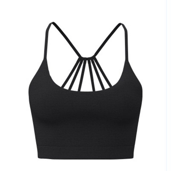 Floleo Women's Multi-Strap Back Sports Bra, Fixed Padded Cups, Scoop Neck Yoga Workout & Everyday Comfort Bralette (Black,2XL)