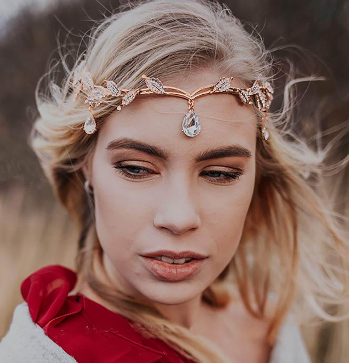 Remedios Rhinestone Leaf Crown Headband, Crystal Pendent Tiara Headband Remedios Rhinestone Leaf Wedding Crown Headband , Crystal  main image 4